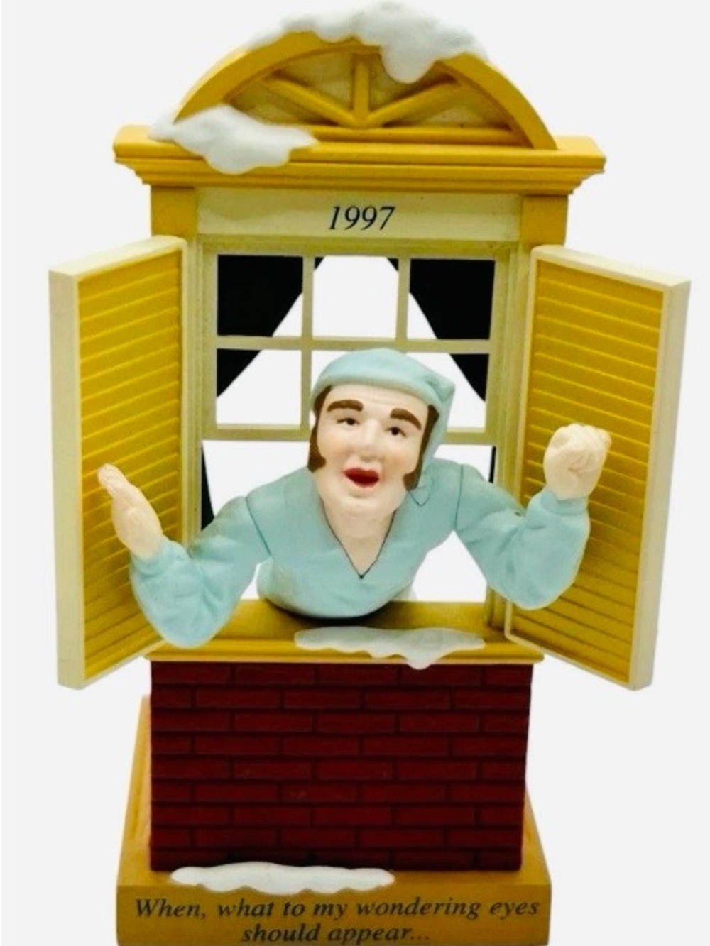 1997 Holiday Window Figure - Yellow Shutters with Blue Pajama Figure the night